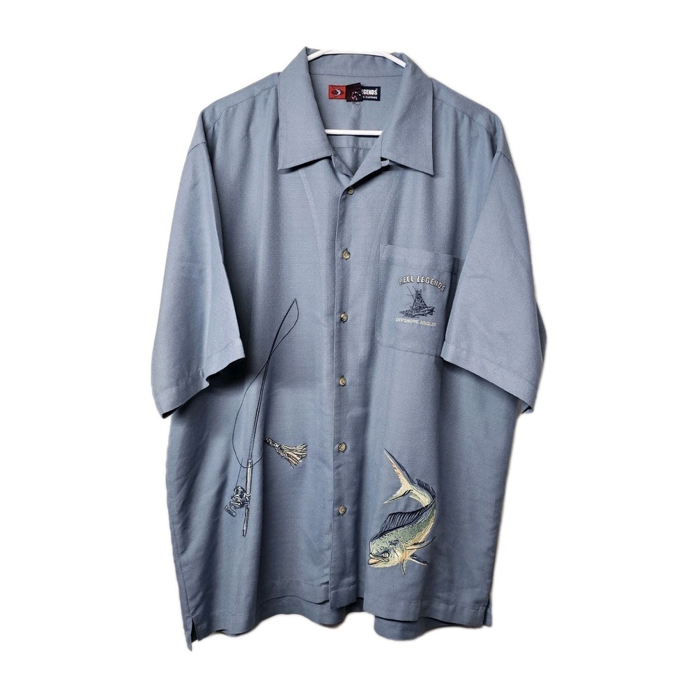 Reel Legends Fish Shirt Mens XL Button Up Mahi Mahi Offshore Angler Embroidered